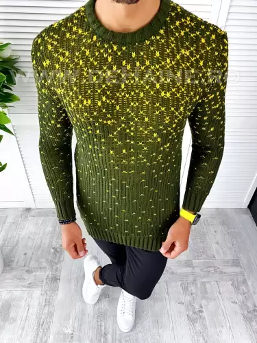 Pulover barbati gros slim fit kaki T3618 P20-3.1