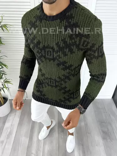 Pulover barbati gros slim fit kaki ZR T3623 I19-4