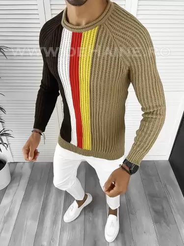 Pulover barbati gros slim fit maro T3578 113 U1*