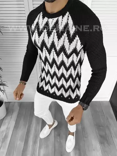 Pulover barbati gros slim fit negru T3613 W10-3
