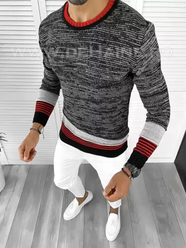 Pulover barbati gros slim fit negru  T3616 U4-3
