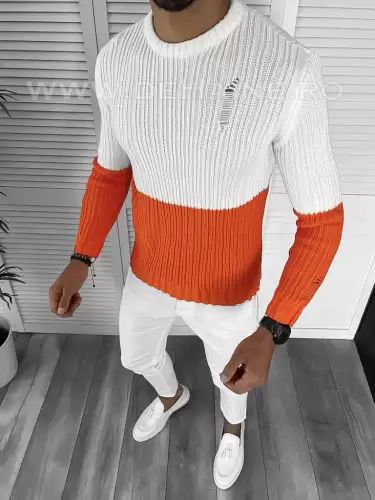 Pulover barbati gros slim fit portocaliu T3577 19-1