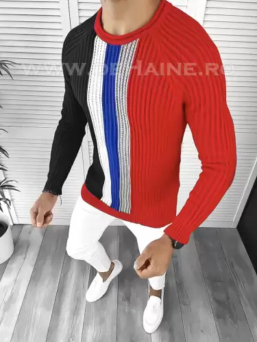 Pulover barbati gros slim fit rosu T3578 i10-7 U1-2