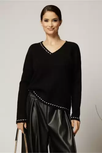 Pulover casual negru din tricot