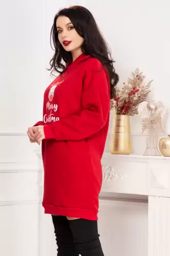 Pulover Merry Christmas rosu lejer cu model ren