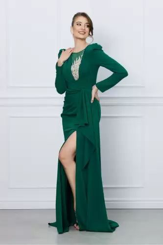Rochie Adelina verde cu strasuri pe bust
