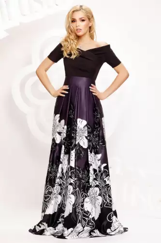 Rochie Artista lunga din tafta cu broderie la talie