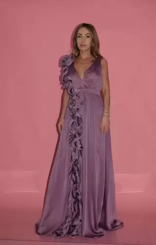 Rochie Artista mov din voal cu volane