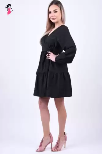 Rochie casual clos cu maneca lunga si cordon la talie