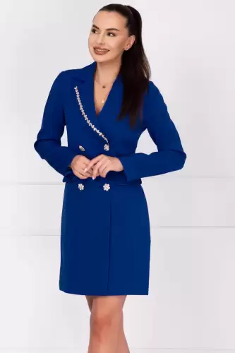 Rochie de ocazie albastru royal tip sacou Nadina decorata cu strassuri