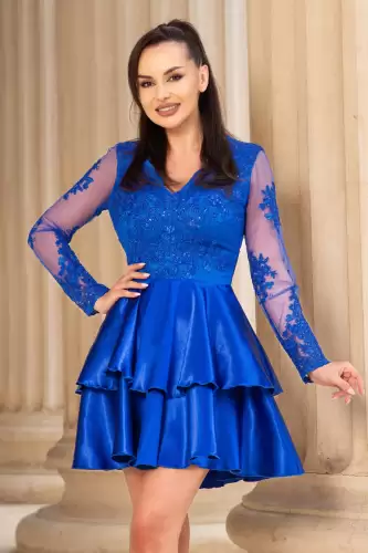 Rochie de ocazie baby-doll eleganta cu dantela si volane