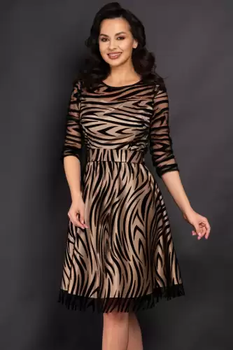 Rochie de ocazie midi Francesca cu model zebrat si dublura bej