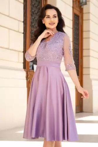 Rochie de ocazie midi lila Lucrezia din tafta cu broderie
