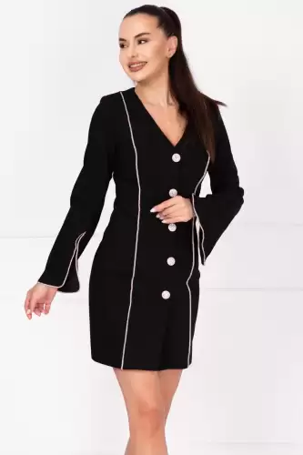 Rochie de ocazie tip sacou cu benzi pretioase din strassuri argintii