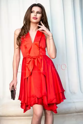 Rochie de seara corai din tafta si satin