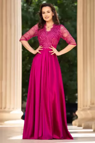 Rochie de seara lunga orhidee Lucrezia din tafta cu broderie