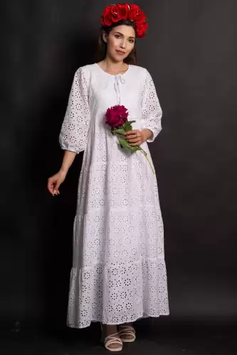 Rochie de vara alba Annabel din broderie englezeasca