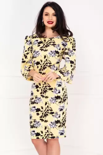 Rochie de vara conica galbena cu imprimeu floral