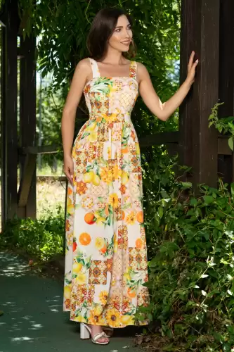 Rochie de vara lunga cu imprimeu tropical