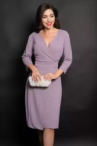 Rochie din lurex lila midi petrecuta