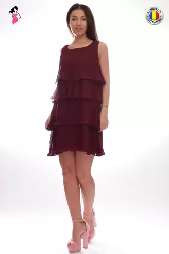 Rochie din voal plisat vaporoasa de culoare bordo