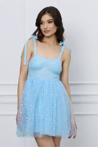 Rochie Doris bleu scurta cu stelute argintii