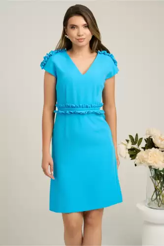 Rochie DY Fashion bleu cu volanase in talie si la umeri