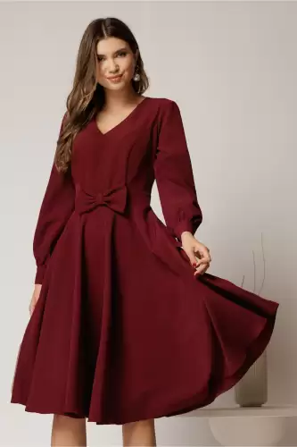 Rochie DY Fashion bordo midi cu funda in talie si decolteu V