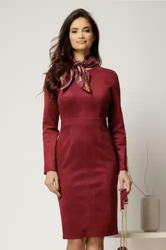 Rochie DY Fashion conica bordo din piele intoarsa