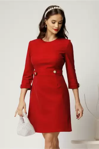 Rochie DY Fashion din catifea fixa bordo cu nasturi pe talie