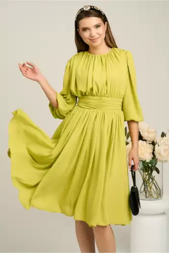 Rochie DY Fashion din voal verde lime clos cu pliuri