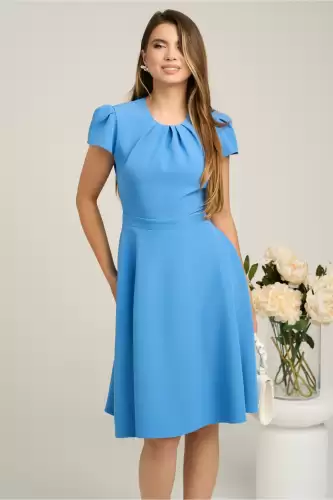 Rochie DY Fashion eleganta din stofa bleu cu spatele gol
