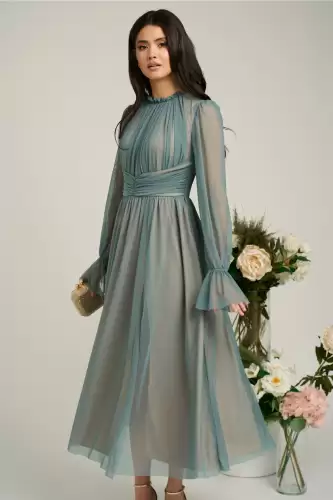 Rochie Dy Fashion gri de ocazie din tull fin