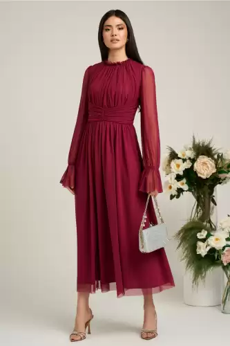 Rochie Dy Fashion magenta de ocazie din tull fin