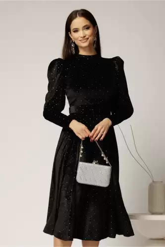 Rochie DY Fashion neagra din catifea cu glitter argintiu
