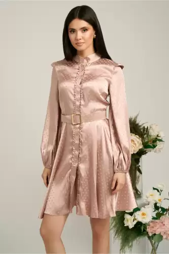 Rochie Dy Fashion roz cu buline si curea in talie