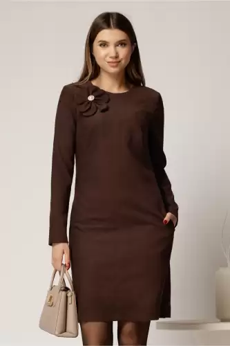 Rochie DY Fashion scurta din catifea reiata maro