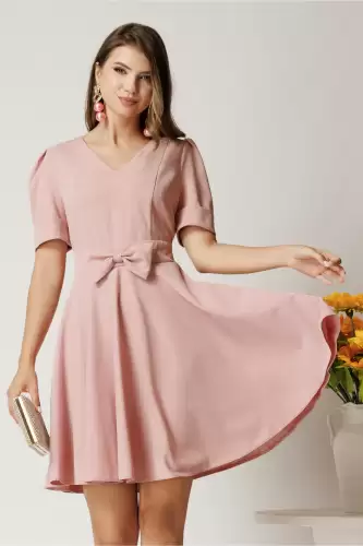 Rochie DY Fashion scurta roz in clos cu funda in talie