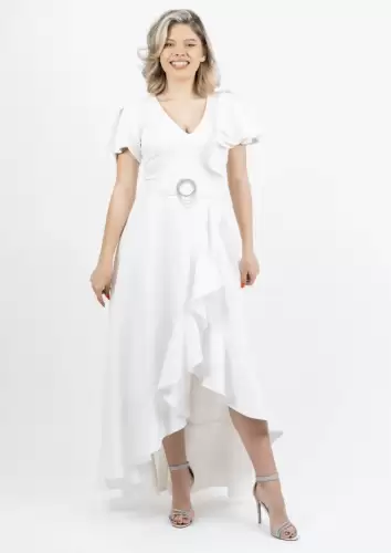 Rochie eleganta cu slit pe picior si maneca scurta