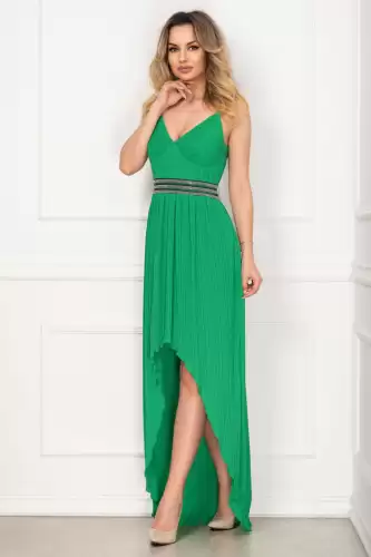 Rochie eleganta de seara Xara verde asimetrica plisata