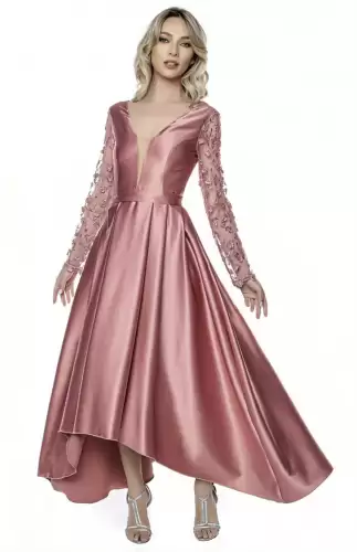 Rochie eleganta din tafta cu broderie 3D in partea superioara si decolteu in V