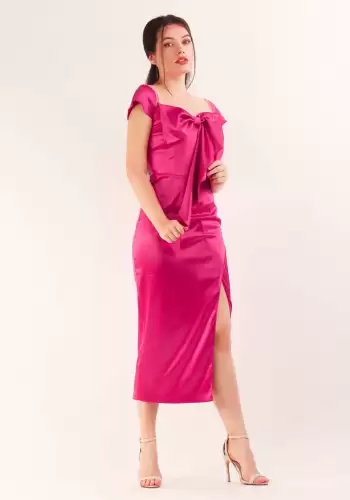 Rochie eleganta din tafta elastica fucsia