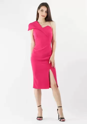 Rochie eleganta fucsia conica cu slit pe picior