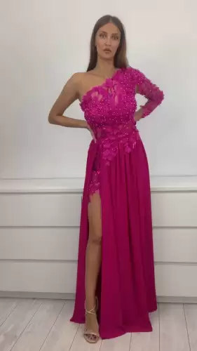 Rochie eleganta lunga din voal cu broderie florala 3D