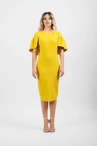 Rochie eleganta mustarie cu maneca scurta