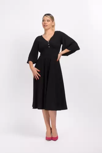Rochie eleganta neagra din dublu voal cu nasturei tip bijuterie