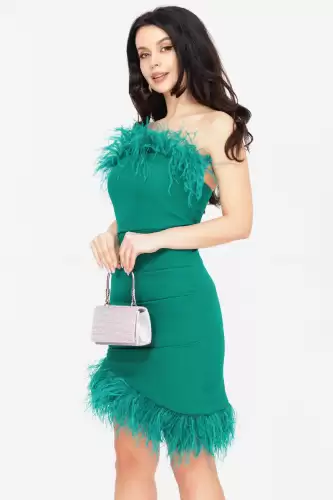 Rochie eleganta Skylar verde asimetrica cu fulgi