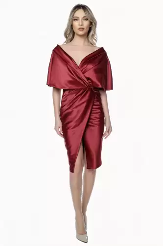 Rochie grena din tafta cu aspect petrecut