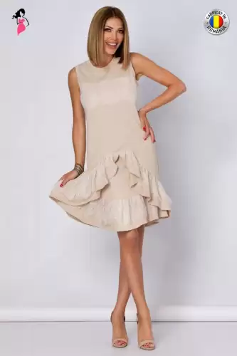 Rochie LaDonna bej cu volane si dantela