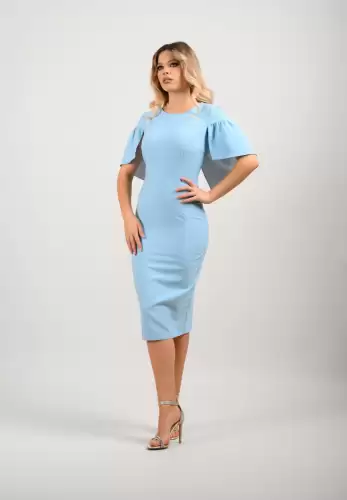 Rochie LaDonna bleu conica cu maneca scurta